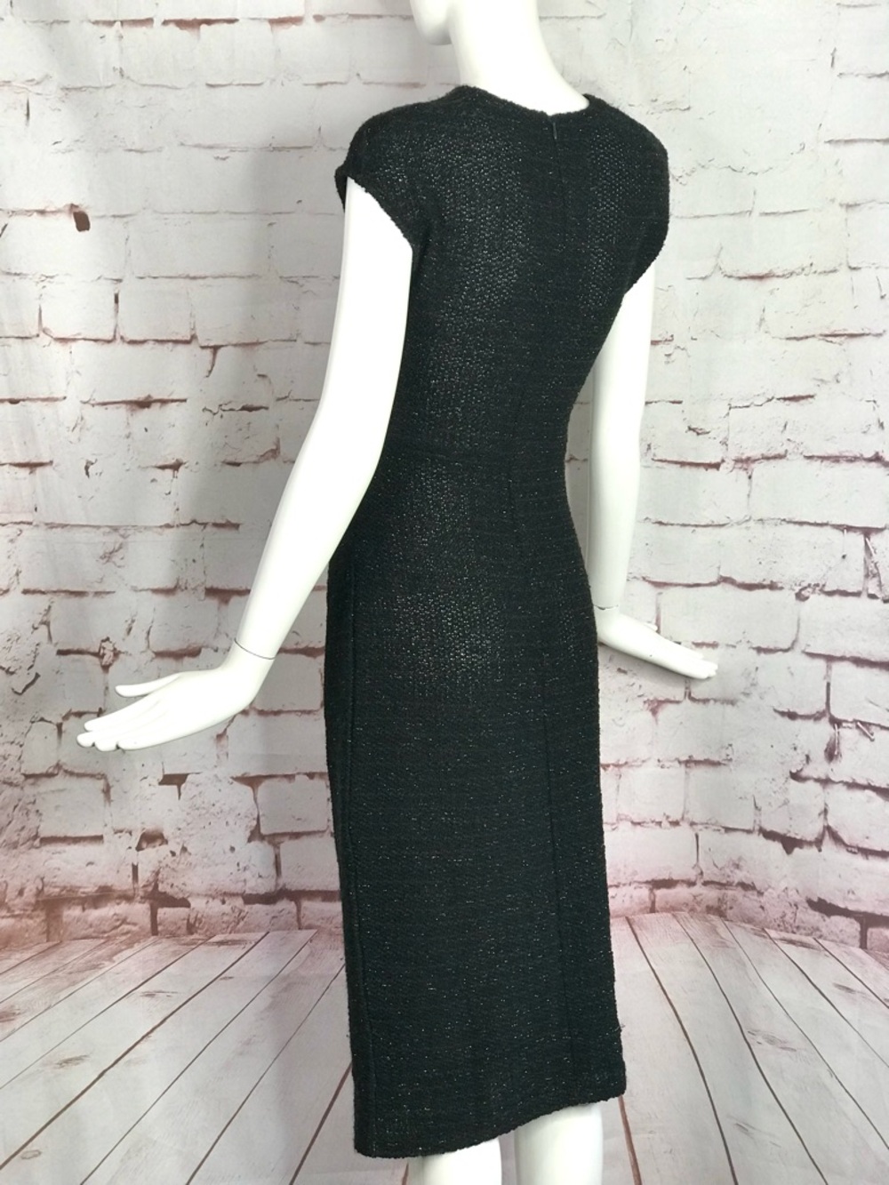 ZARA NWT Metallic Thread Midi Dress Size Small Black Knit Gold Blue Flecks NEW - Picture 5 of 16